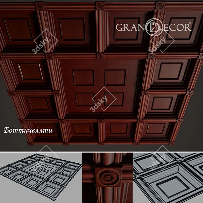 Elegant Coffer Ceiling Panels 3D model image 1