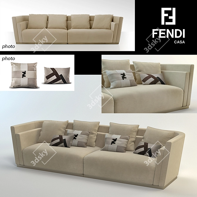 Luxurious Fendi Casa Borromini Sofa & Patchwork Pillows 3D model image 1