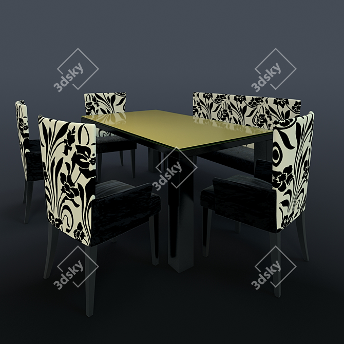 Contemporary Dining Set with Square Legs and Glass Tabletop 3D model image 1