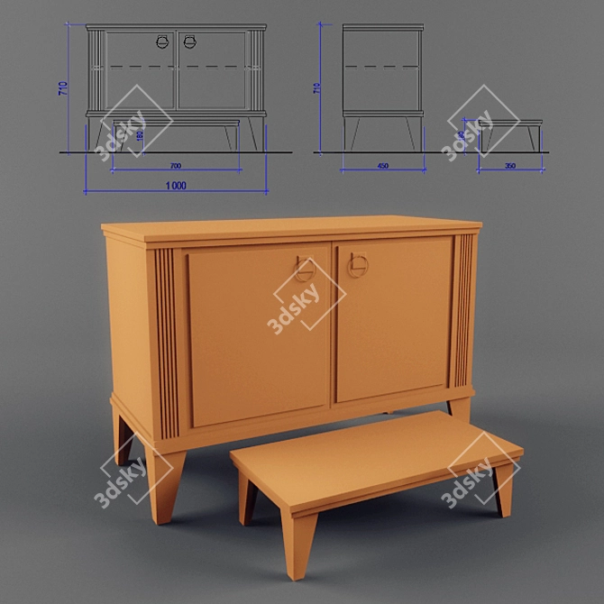 Versatile Bedside Bench Table 3D model image 1