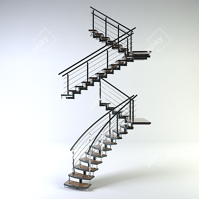 Sleek Glass Staircase 3D model image 1