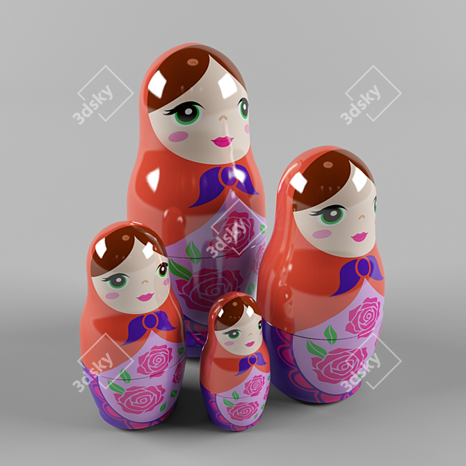 Russian Babushka Doll Set 3D model image 2