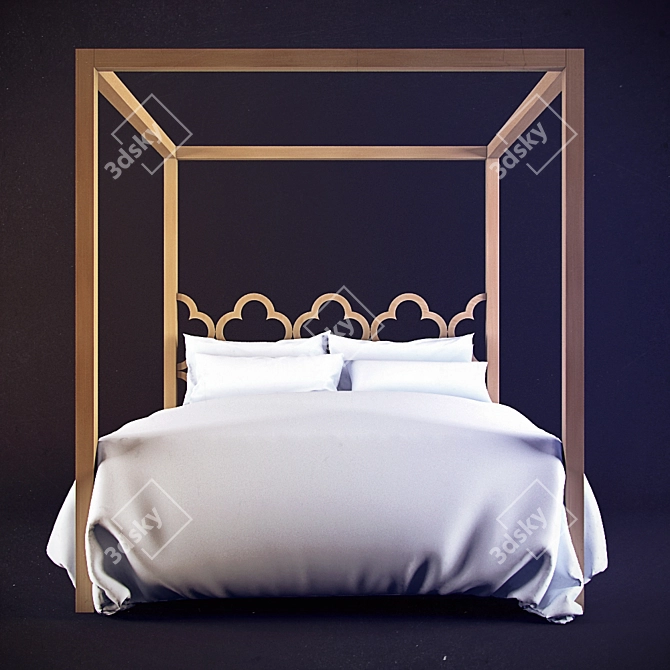 Wooden Framed Bed 3D model image 1