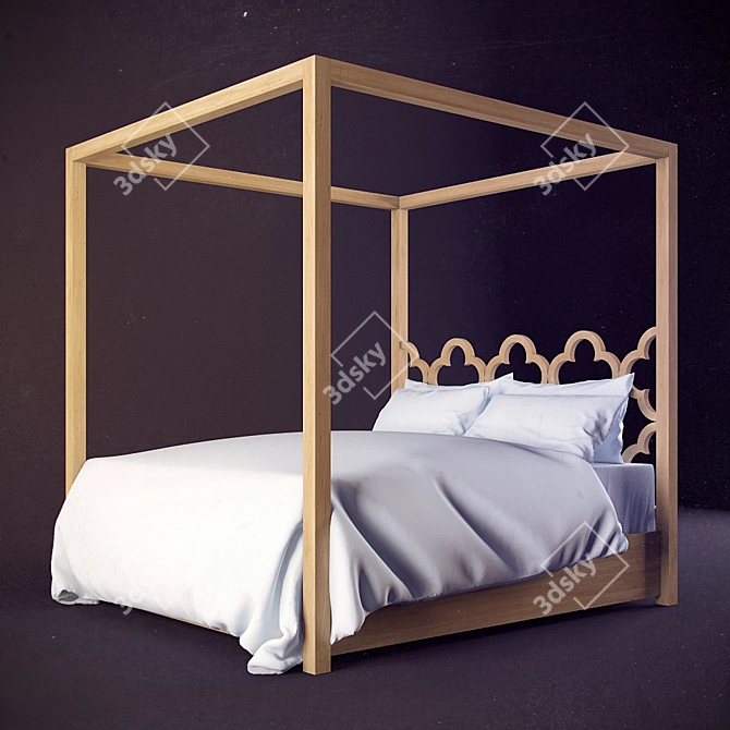 Wooden Framed Bed 3D model image 2