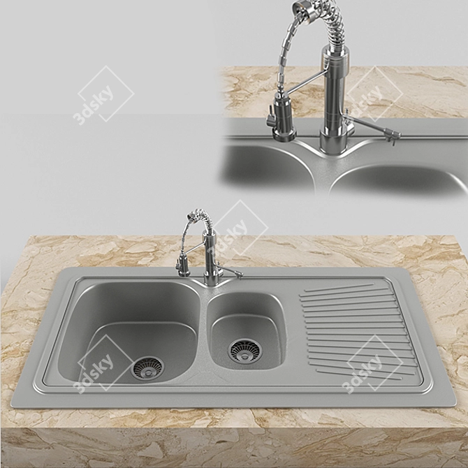 Stylish Stainless Steel Kitchen Sink 3D model image 1