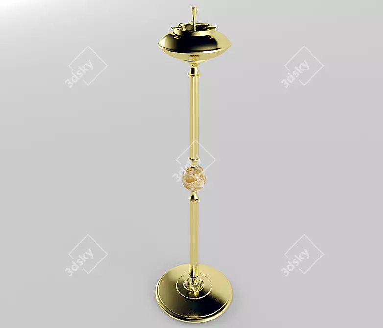 Vintage French Floor Ashtray: Brass & Marble Mechanism 3D model image 1