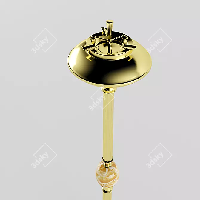 Vintage French Floor Ashtray: Brass & Marble Mechanism 3D model image 2