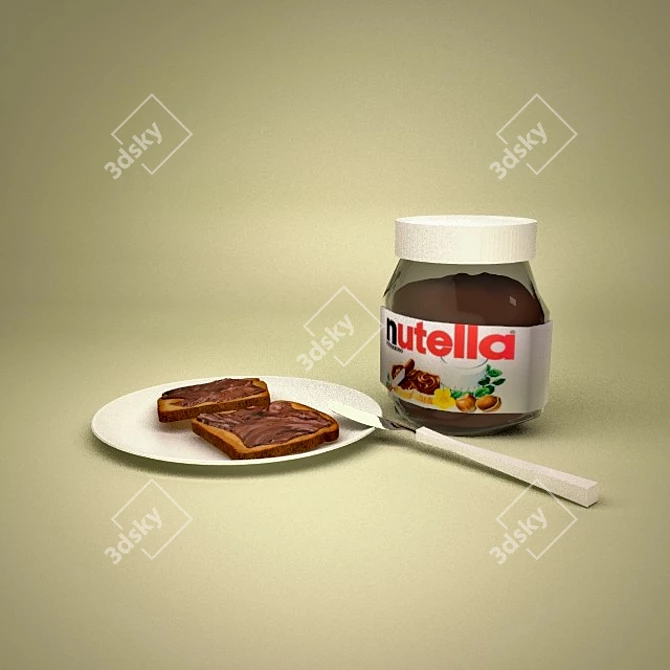 Breakfast Delight: Nutella & Toast 3D model image 1