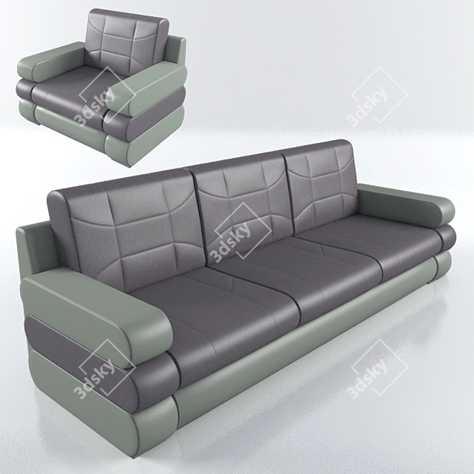 Cozy Living Set: Sofa & Armchair 3D model image 1