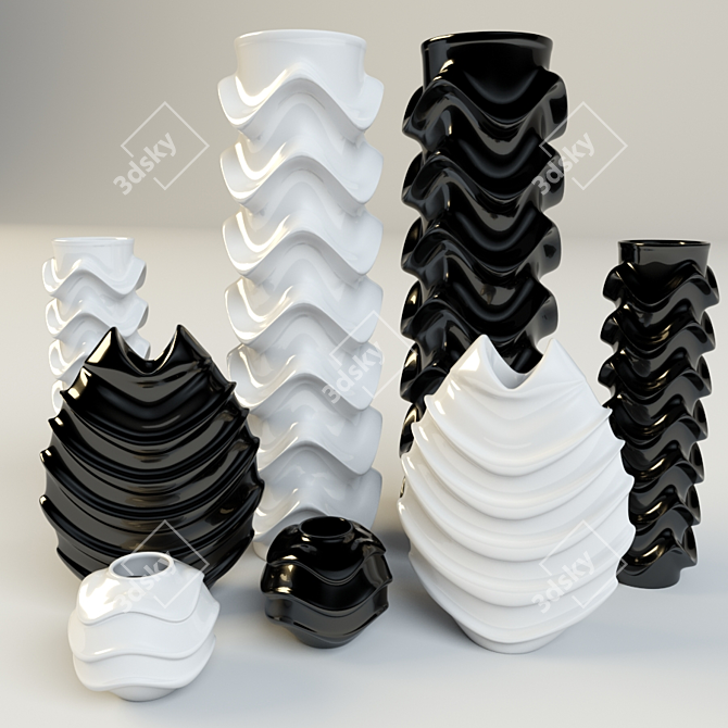 Elegant Ceramic Vase Set - Smoothed for Close-ups 3D model image 1