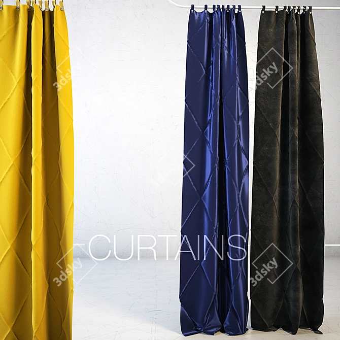 Diverse Fabric Curtains: 3 Materials 3D model image 1