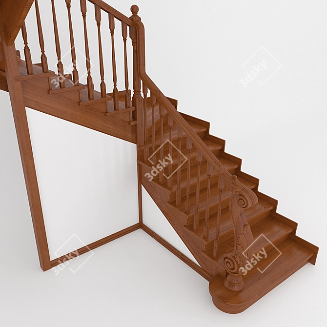 Prima-M Solid Ash Wood Staircase 3D model image 2