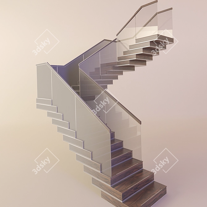 Elegant Wooden Staircase 3D model image 3