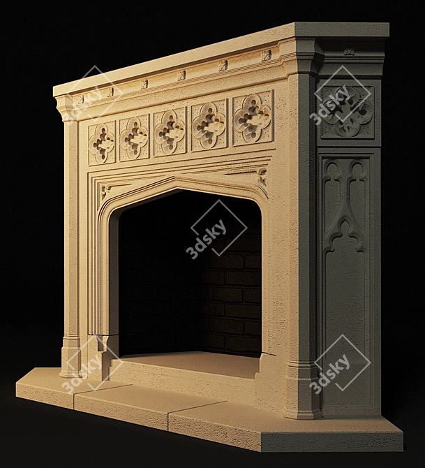 Gothic Stone Fireplace 3D model image 2
