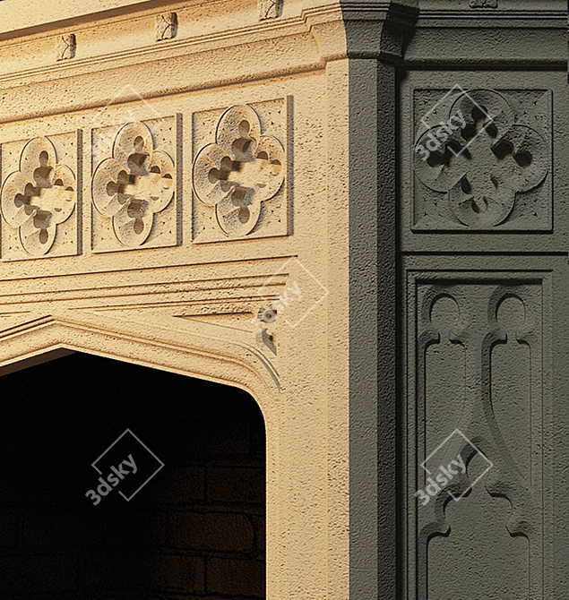 Gothic Stone Fireplace 3D model image 3