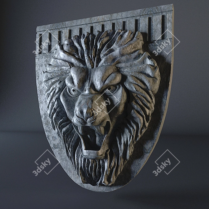 Lion Head Stone Relief 3D model image 1