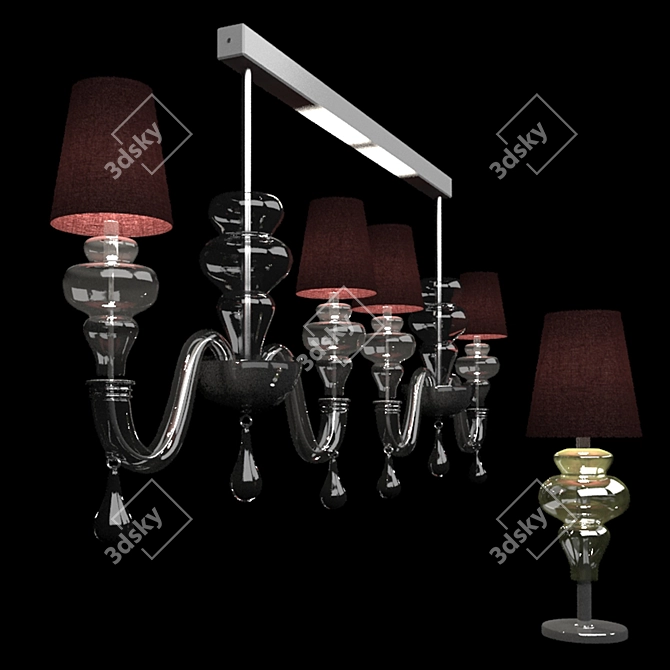 Elegant Ran Round Chandelier & Table Lamp Set 3D model image 1