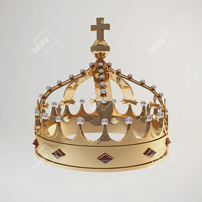 Golden Crown with Ruby and Pearl Embellishments 3D model image 1