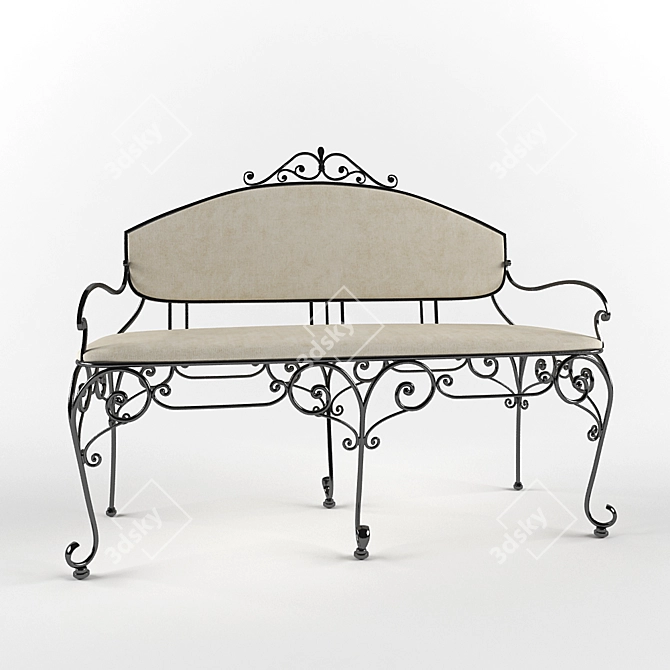 Elegant Wrought Iron Bench 3D model image 1