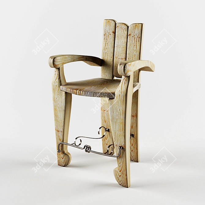 Ethnic Pine Bar Stool | Handcrafted Designer Furniture 3D model image 1