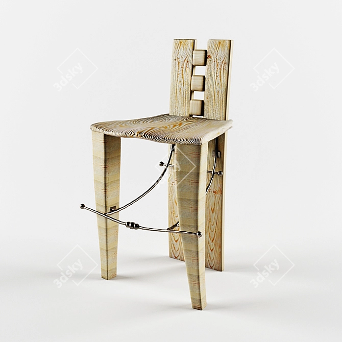 Ethnic Pine Bar Stool 3D model image 1