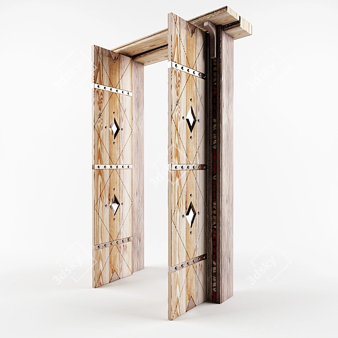 Ethnic Metal and Glass Double Solid Door 3D model image 1