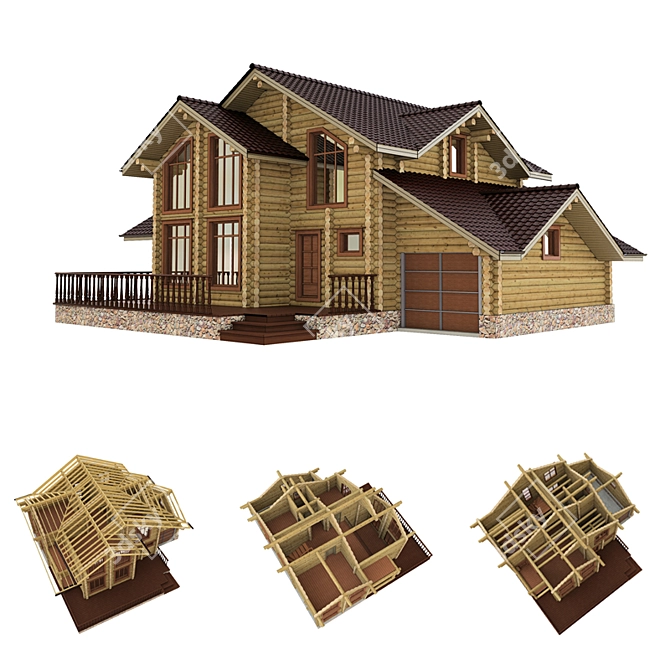 Ready-to-move Wooden House (150 sq.m) 3D model image 1