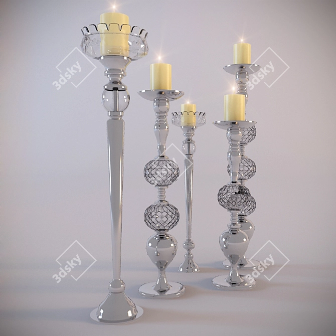 Elegant Candle Set with Holders 3D model image 1