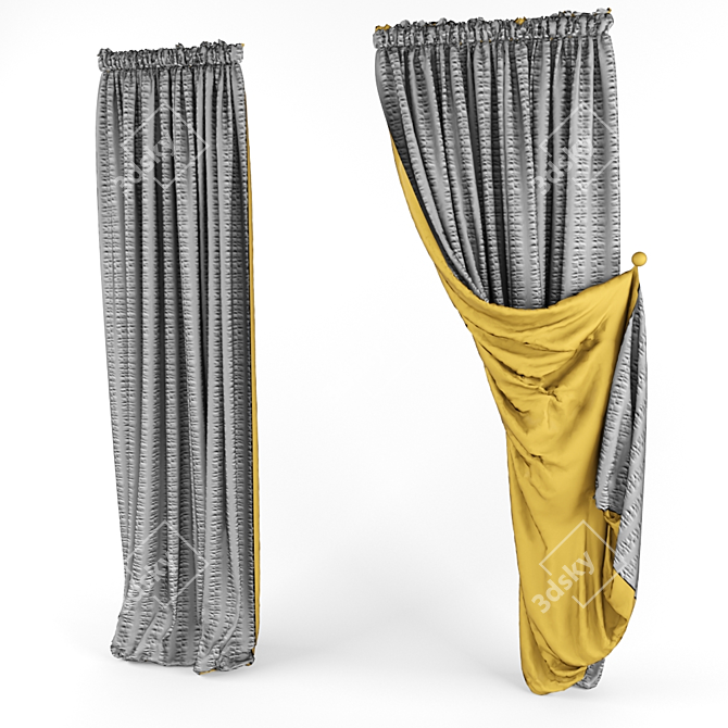 Luxe Lined Curtain 3D model image 1