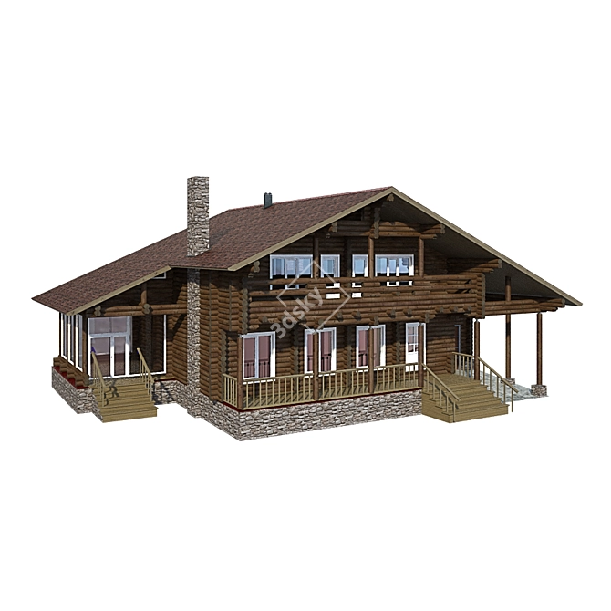 Spacious 300 sq.m Wooden Home 3D model image 1