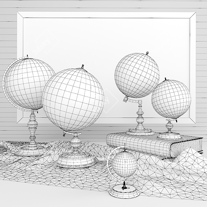 Antique Globe Set: Maps, Books & Soft Drapery 3D model image 2