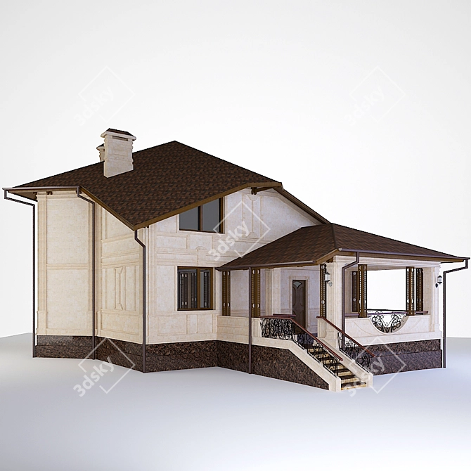 Elegant Limestone House with Bitumen Roof 3D model image 2
