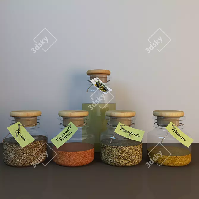 Title: Spice and Oil Jars for the Kitchen 3D model image 1
