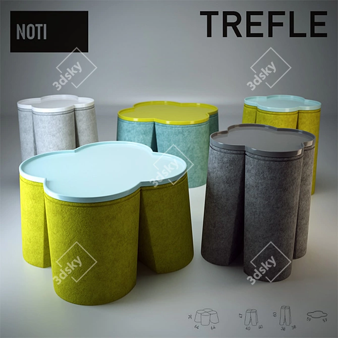 Versatile Trefle Set: Pouf, Stool & Table 3D model image 1