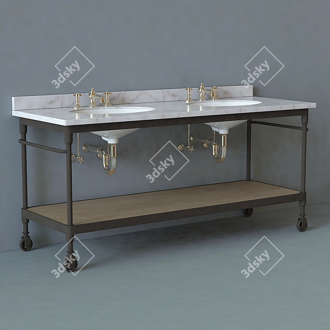 Dutch Industrial Double Washstand with Lugarno Faucet 3D model image 1