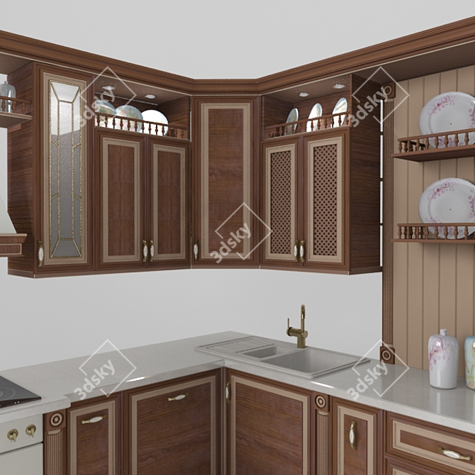 Modern Kitchen with Under-Stove Bottle Storage 3D model image 2