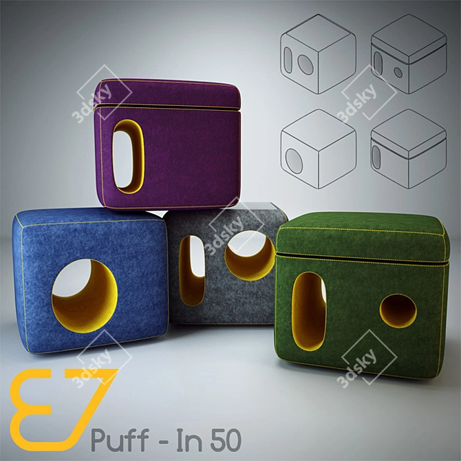 87 Felt Pouf-In Set 3D model image 1