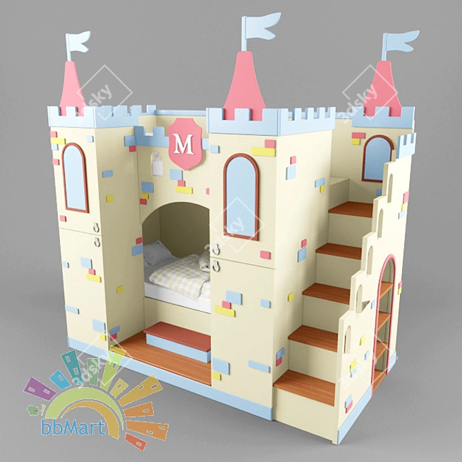 Castle Bunk Bed with Cupboard 3D model image 1