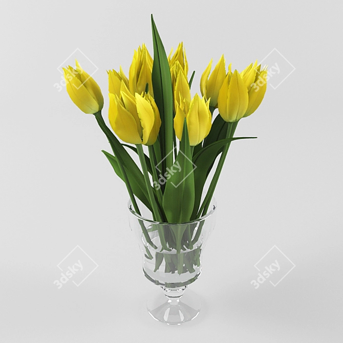 Elegant Tulips in Vase 3D model image 1