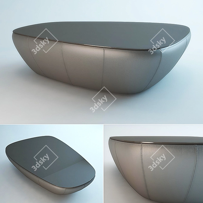 Elegant Leather Glass Coffee Table 3D model image 1