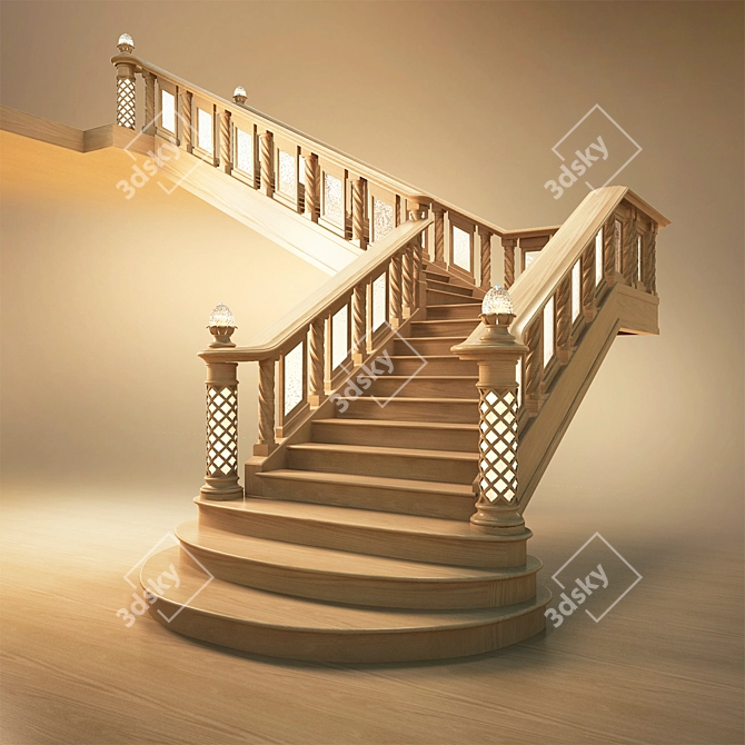 Rustic Wood Staircase 3D model image 1