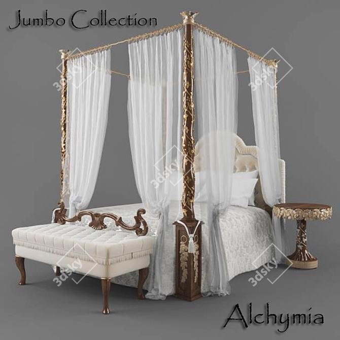 Jumbo Alchymia Combo: Bed, Table, Ottoman 3D model image 1