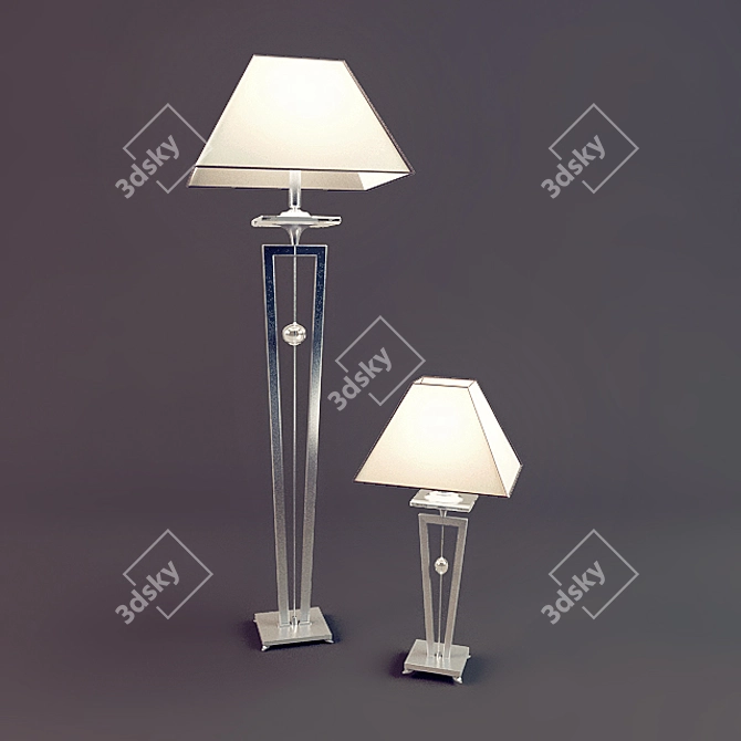 Modern Chrome Floor Lamp Set 3D model image 1