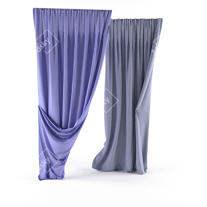 Elegant Folded Curtains 3D model image 1