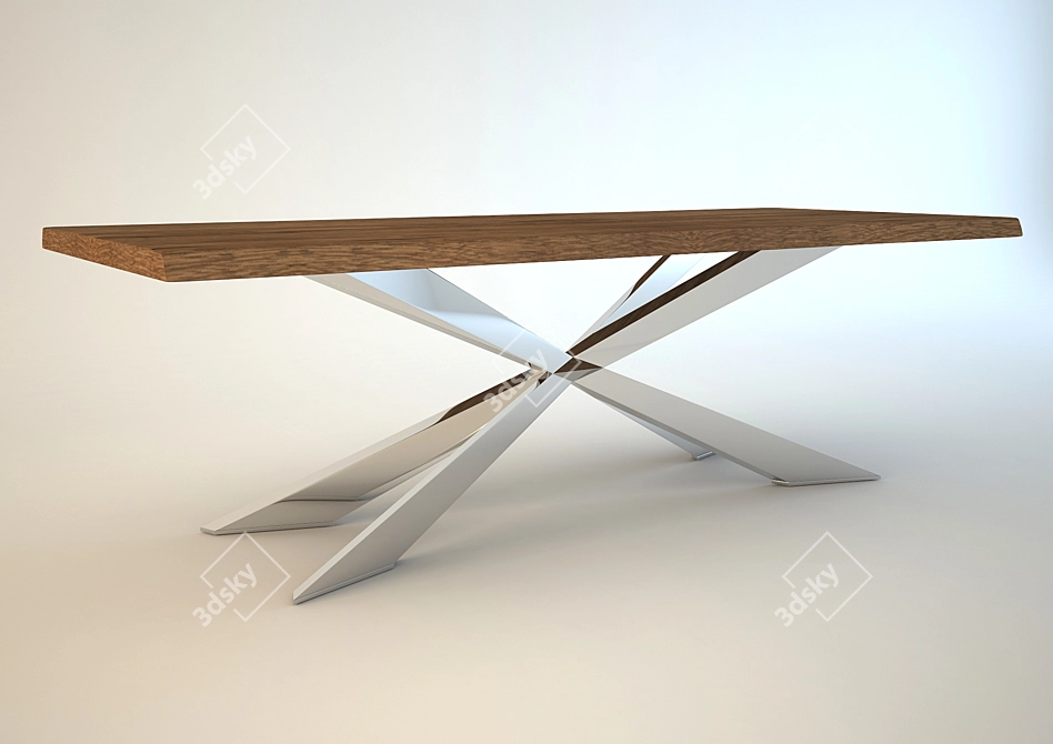 Rustic Wood Dining Table 3D model image 1