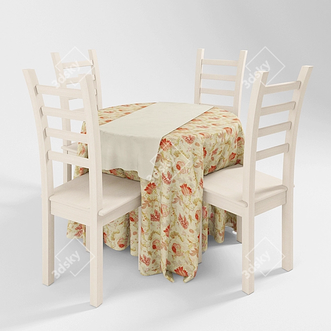 Modern Dining Set with Table and Chairs 3D model image 1