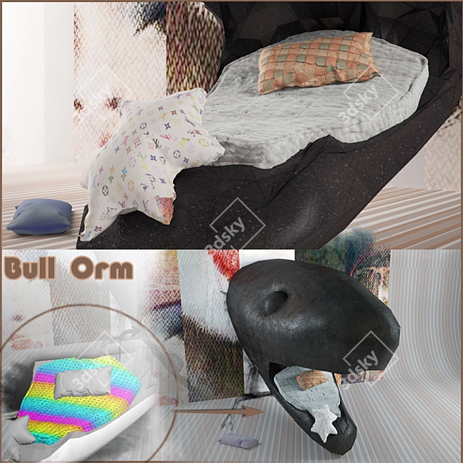 Artistic Bull Rest Bed 3D model image 1