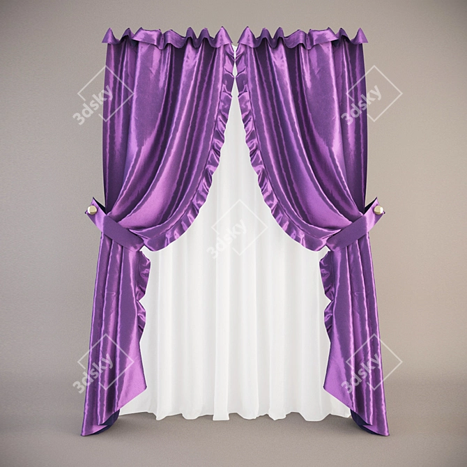 Silk Tie-Up Curtains 3D model image 1