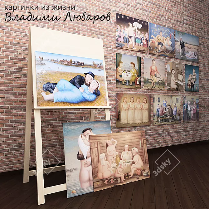 Russian Artist Paintings and Easel 3D model image 1