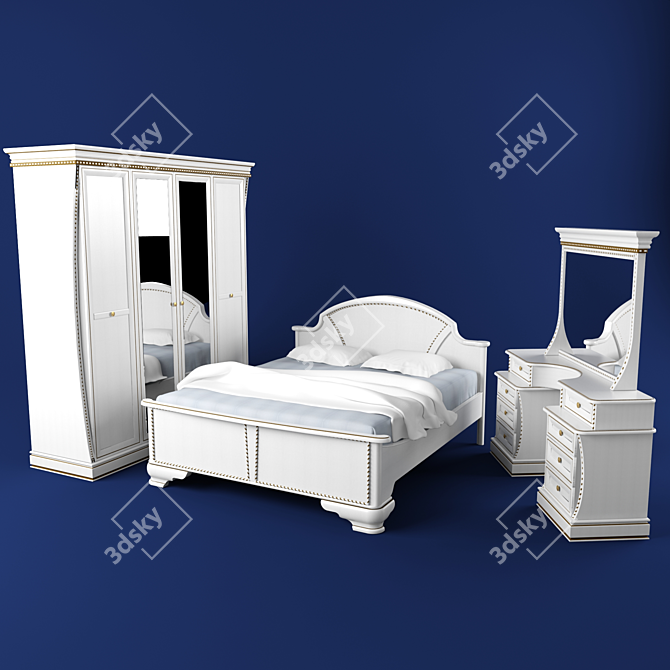 Verona Bedroom Set: Bed, Wardrobe & Dresser 3D model image 1